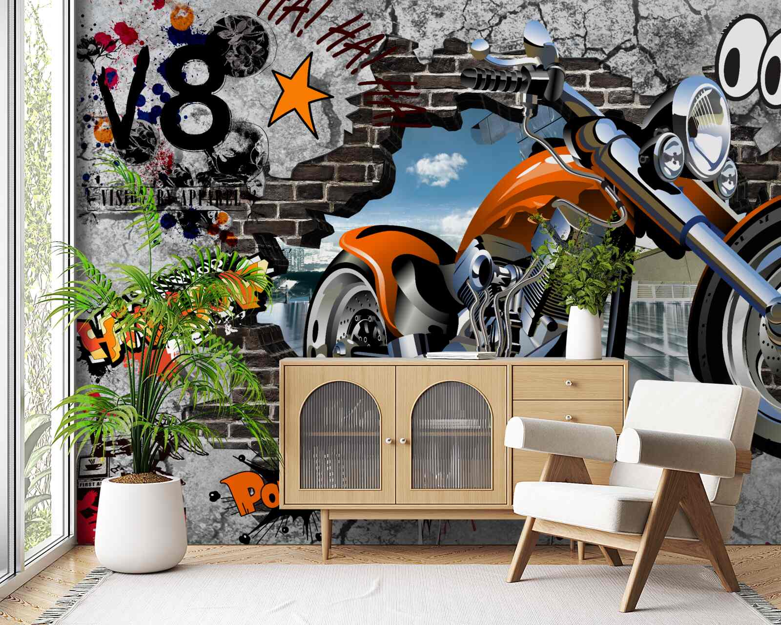 Fototapet graffiti sub forma unei motociclete