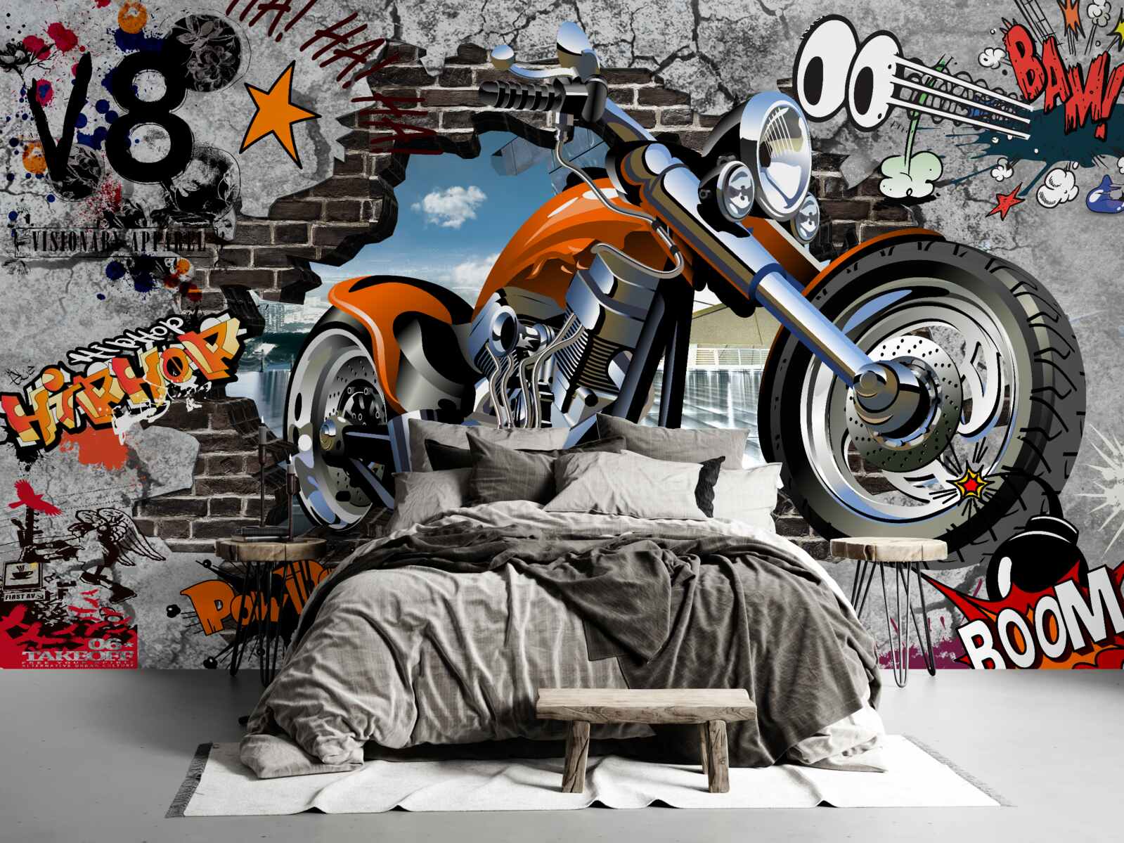 Fototapet graffiti sub forma unei motociclete
