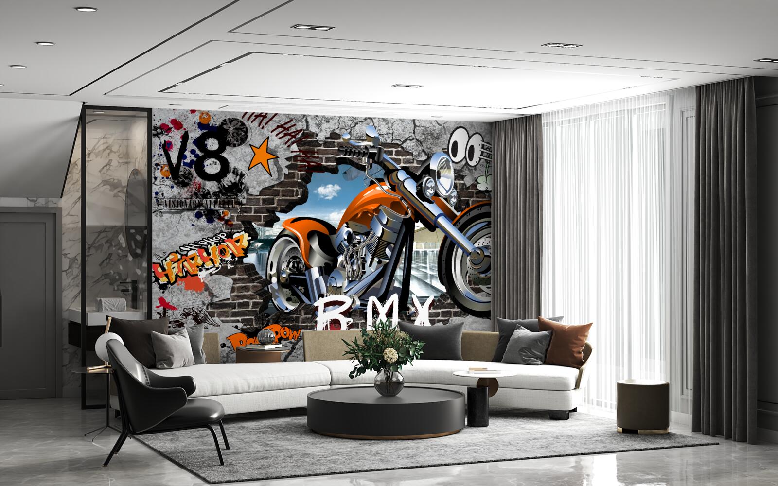 Fototapet graffiti sub forma unei motociclete