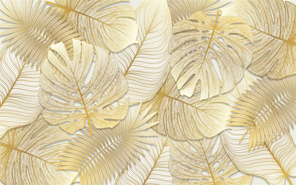 Fototapet frunzele de monstera tropicală sunt de culoare aurie și maro