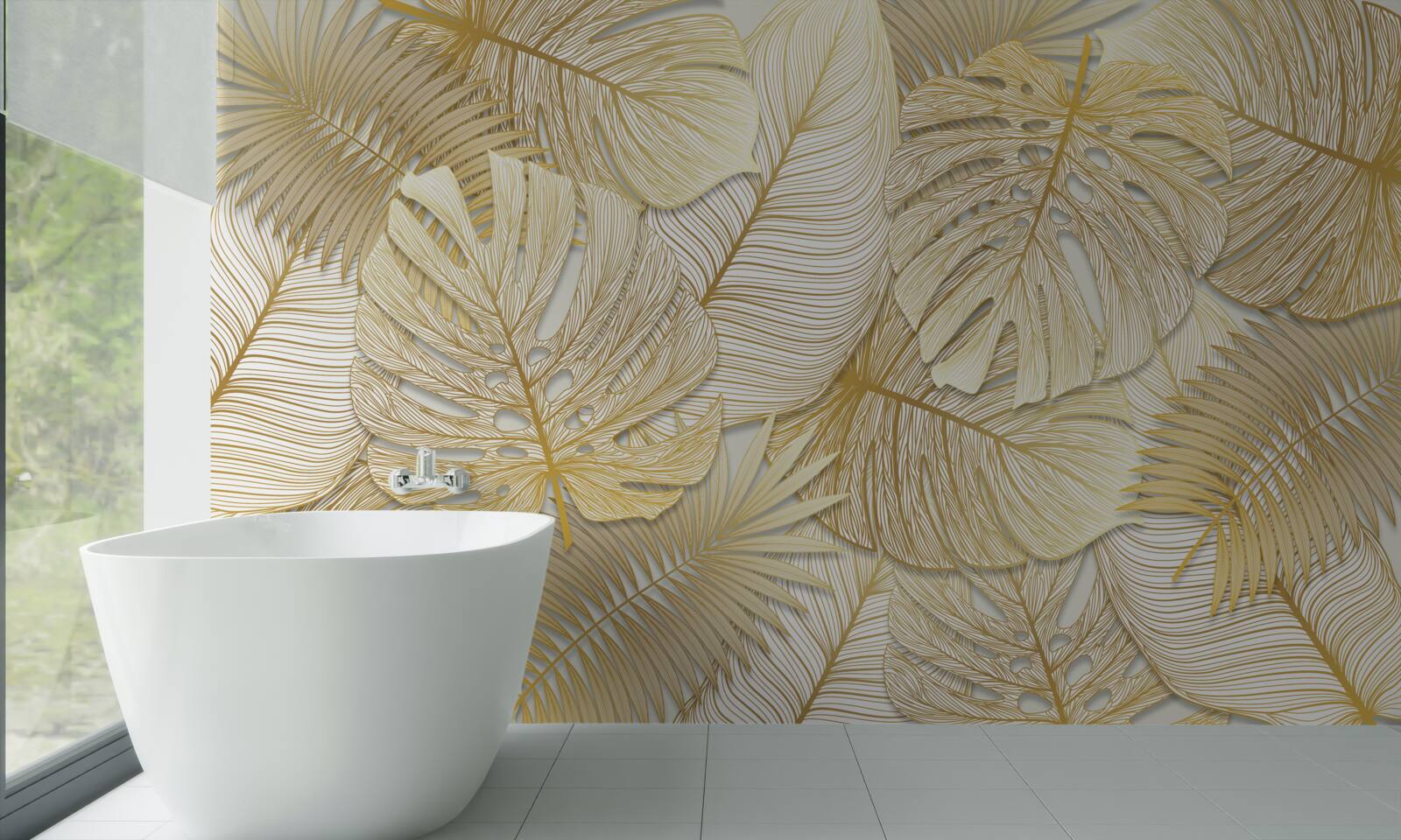 Fototapet frunzele de monstera tropicală sunt de culoare aurie și maro