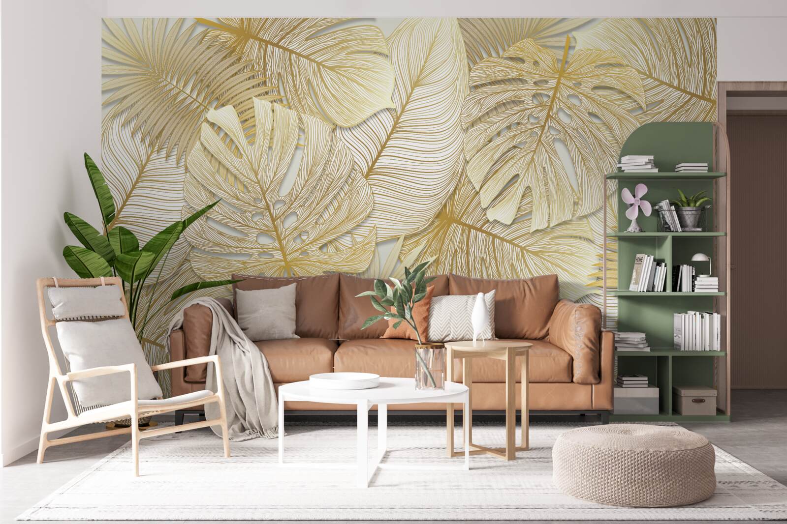 Fototapet frunzele de monstera tropicală sunt de culoare aurie și maro