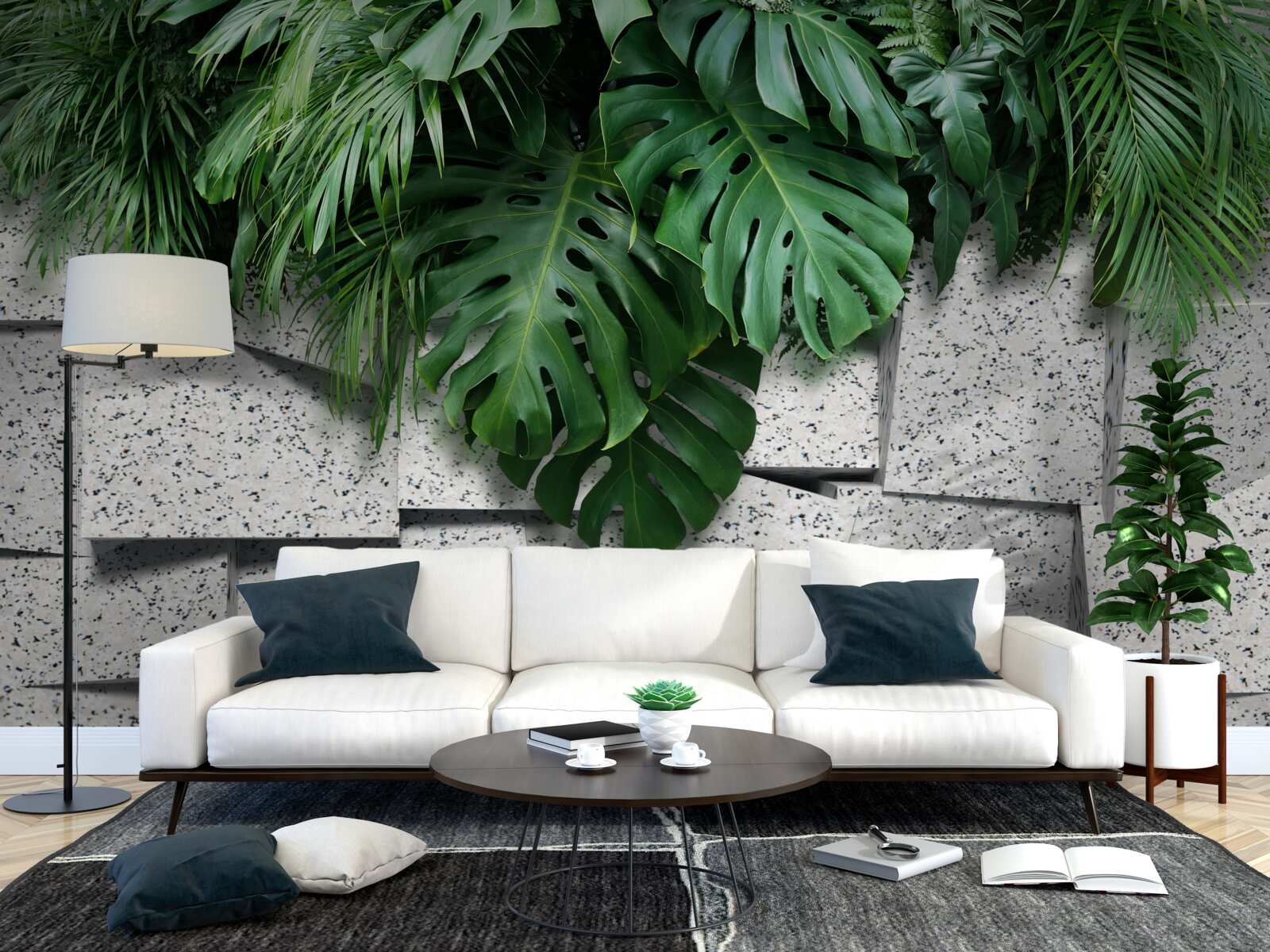 Fototapet monstera într-o atmosferă tropicală pe un fundal gri