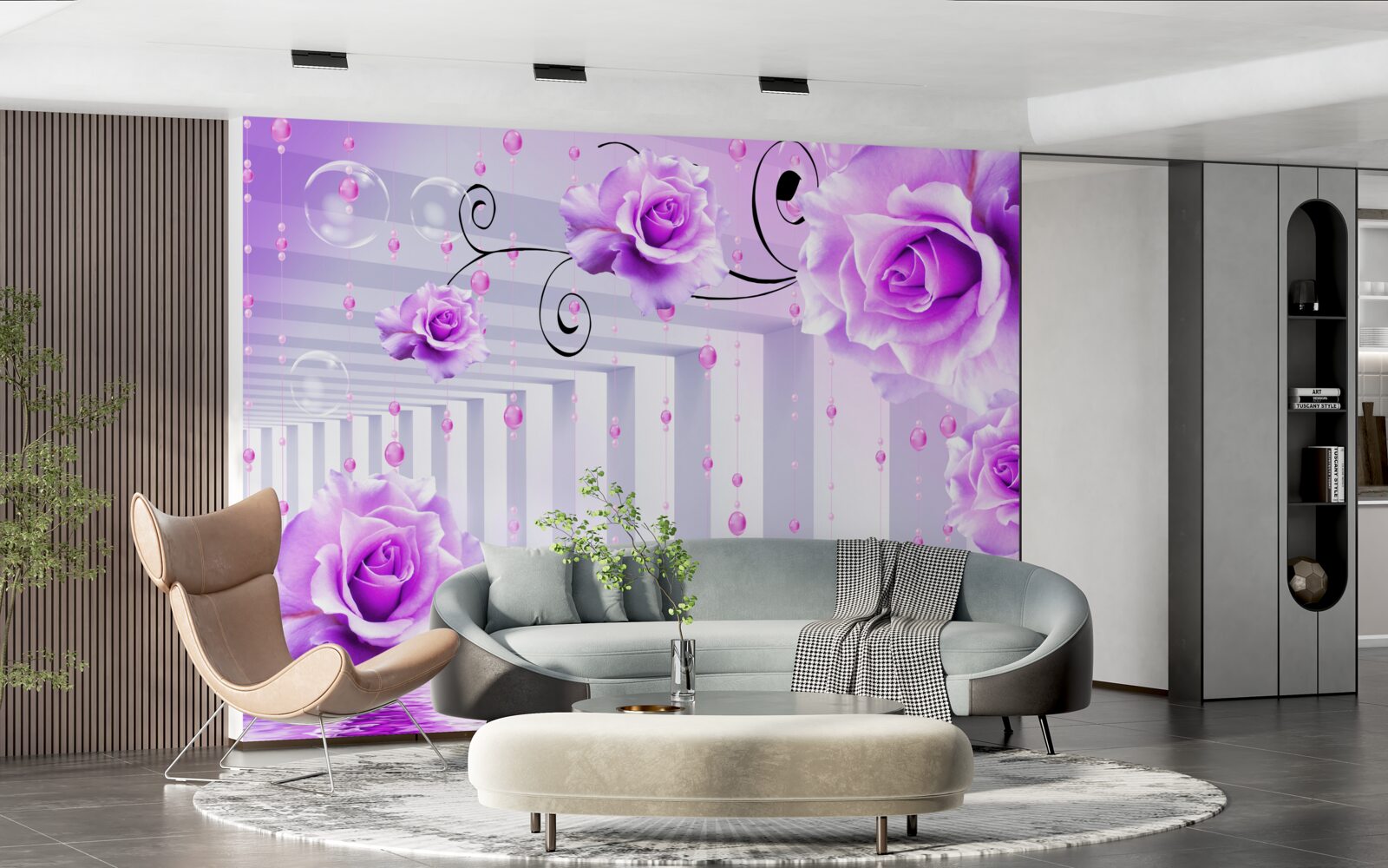 Fototapet trandafiri de liliac plutind pe apă