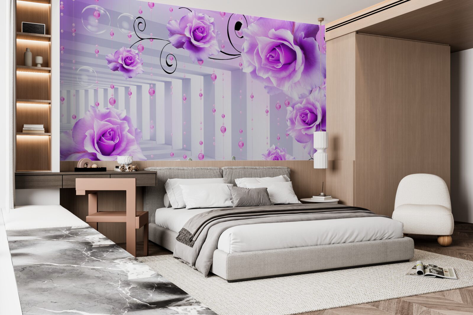 Fototapet trandafiri de liliac plutind pe apă