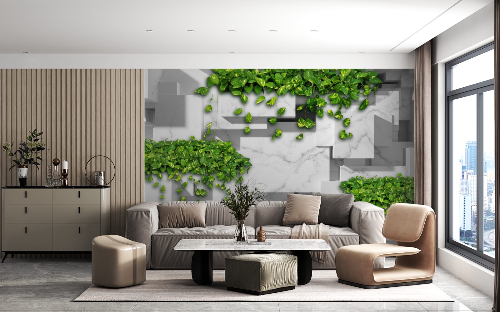 Fototapet paturi de plante verzi aranjate geometric