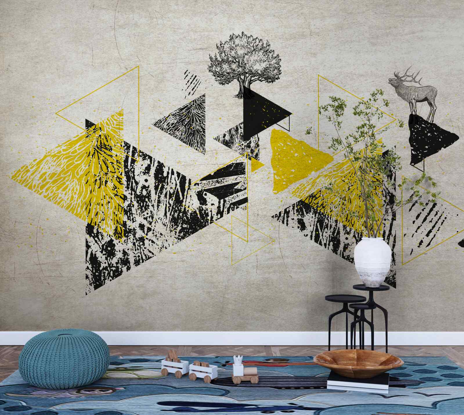 Fototapet triunghiuri de abstractizare în tonuri galbene