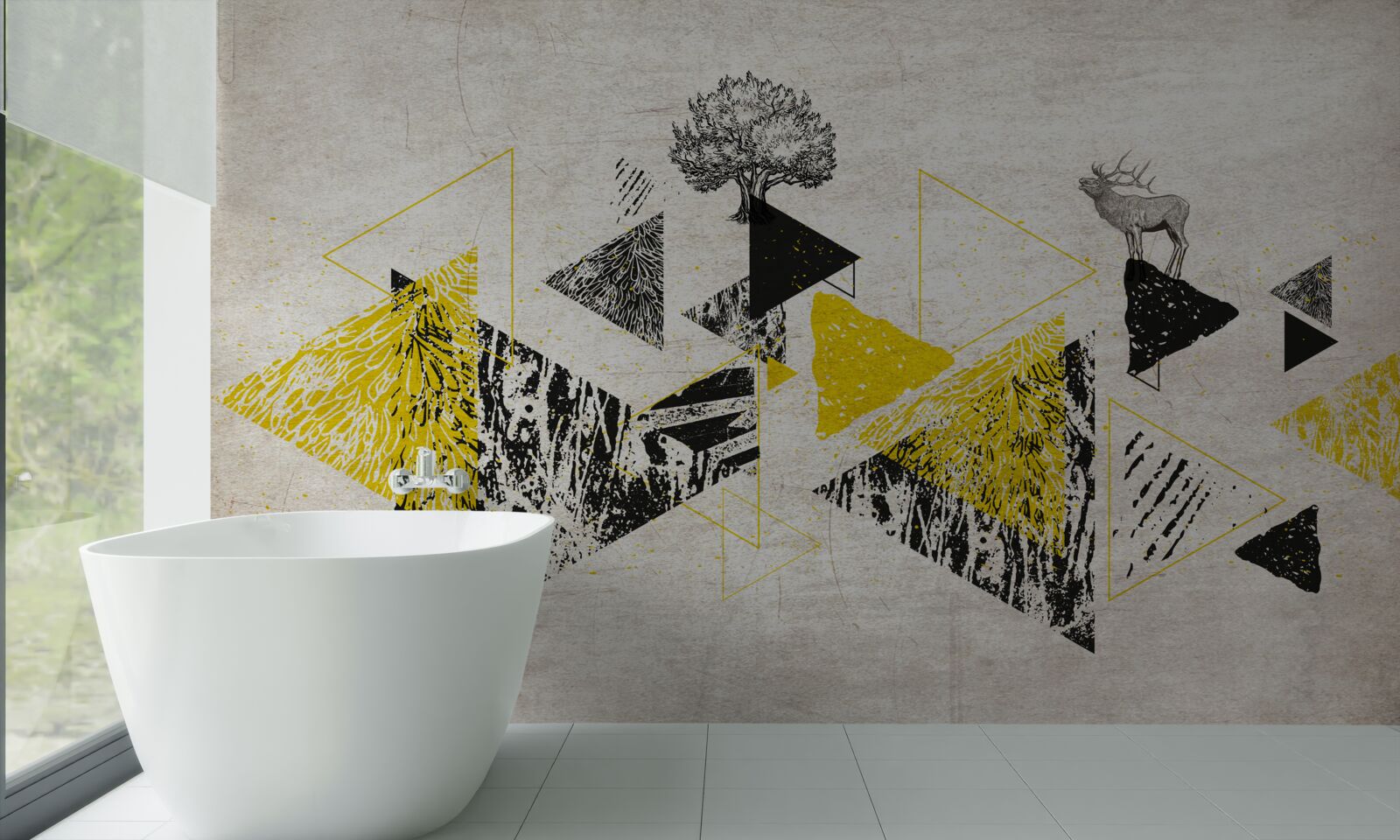 Fototapet triunghiuri de abstractizare în tonuri galbene