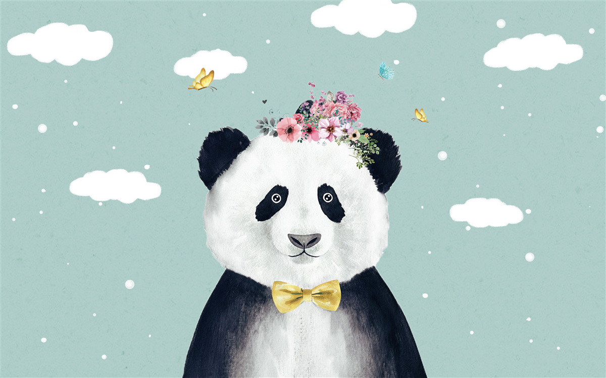 Fototapet norii au devenit fundalul pentru un panda cu flori
