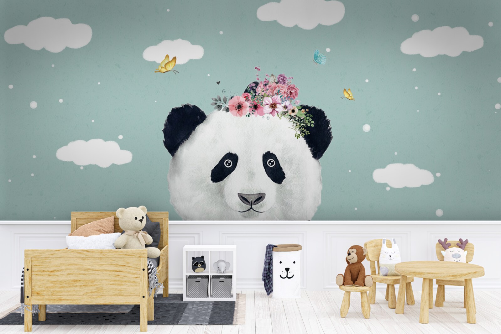 Fototapet norii au devenit fundalul pentru un panda cu flori
