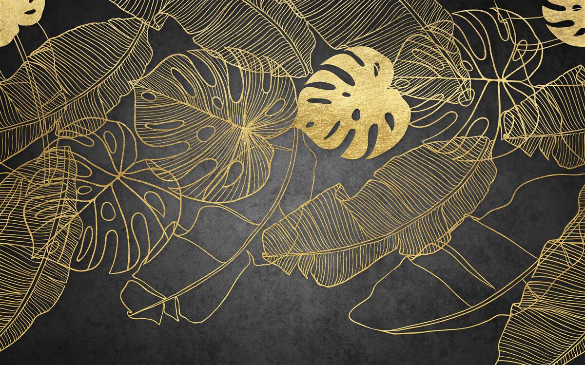 Fototapet frunze de monstera de aur