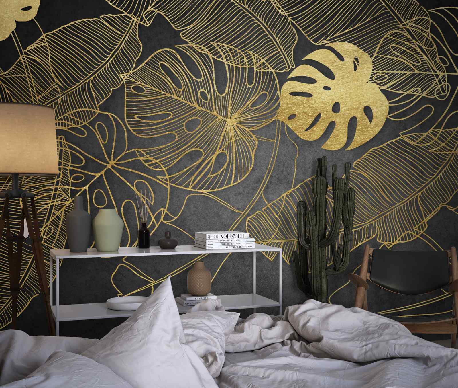 Fototapet frunze de monstera de aur