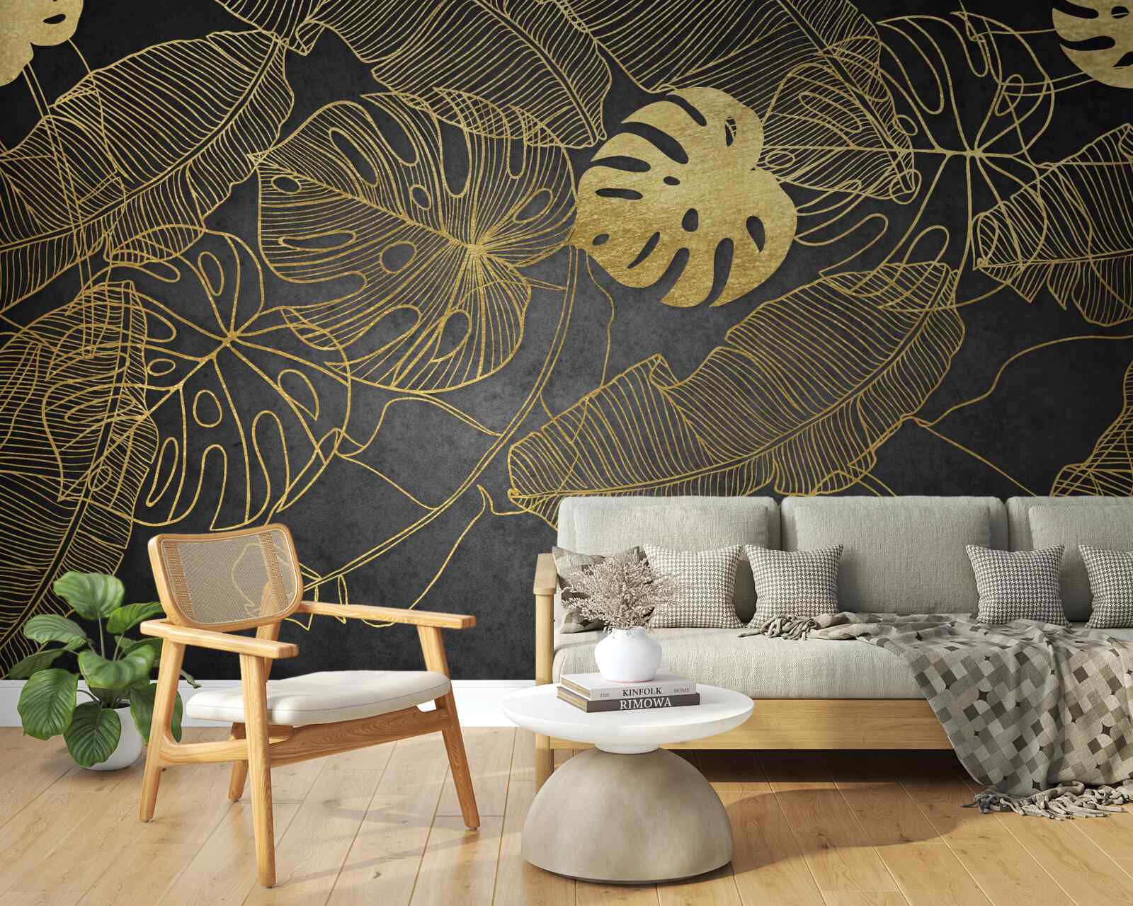Fototapet frunze de monstera de aur
