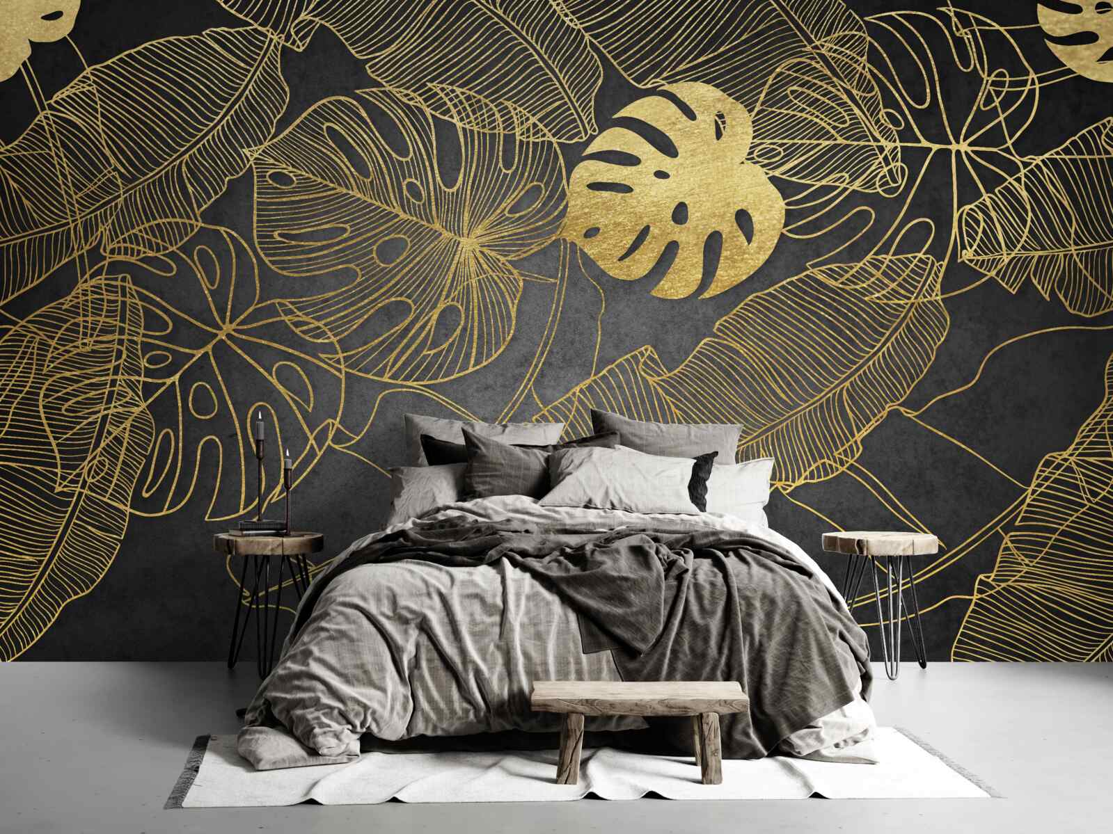 Fototapet frunze de monstera de aur