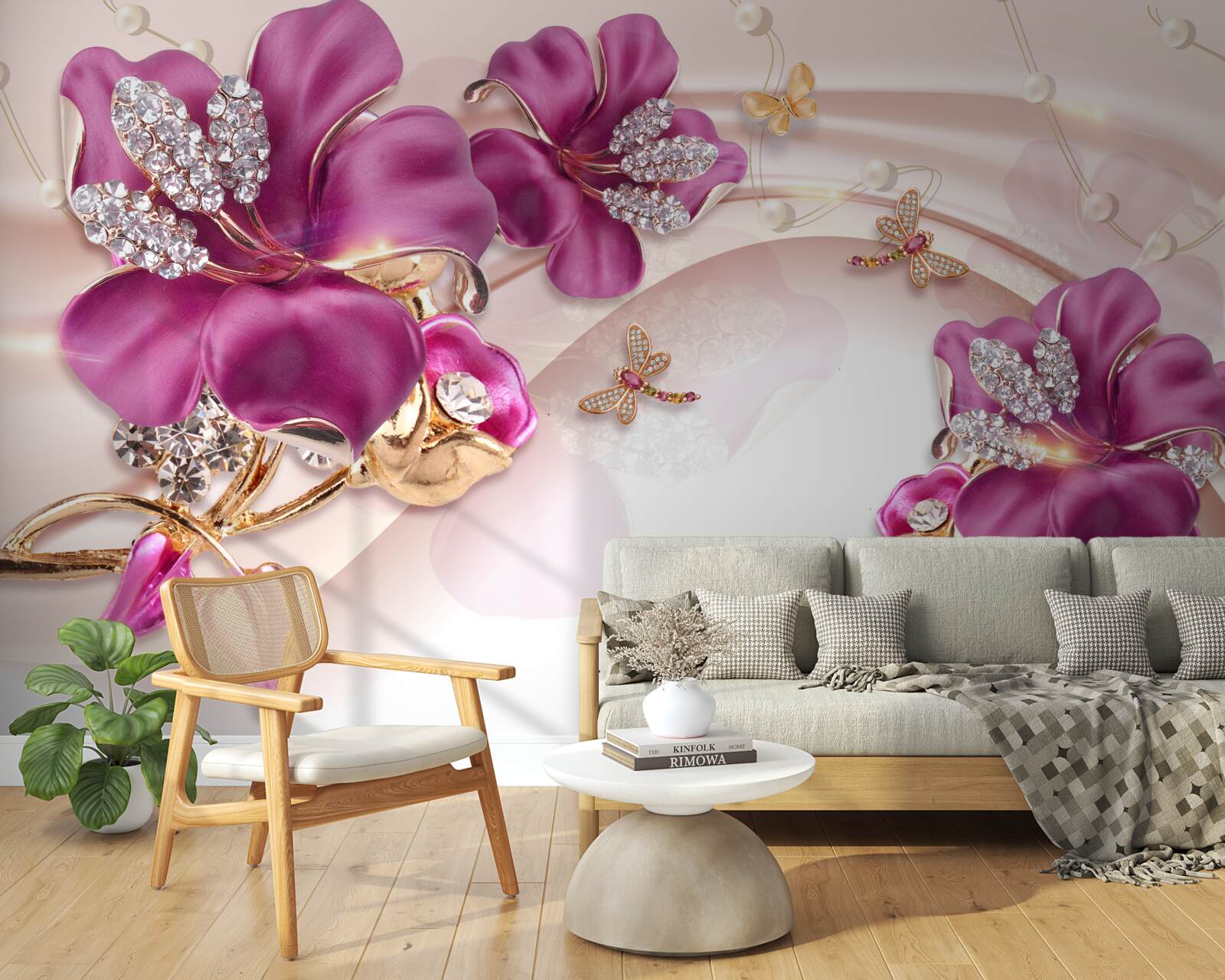 Fototapet florile sunt violet cu un miez pietros