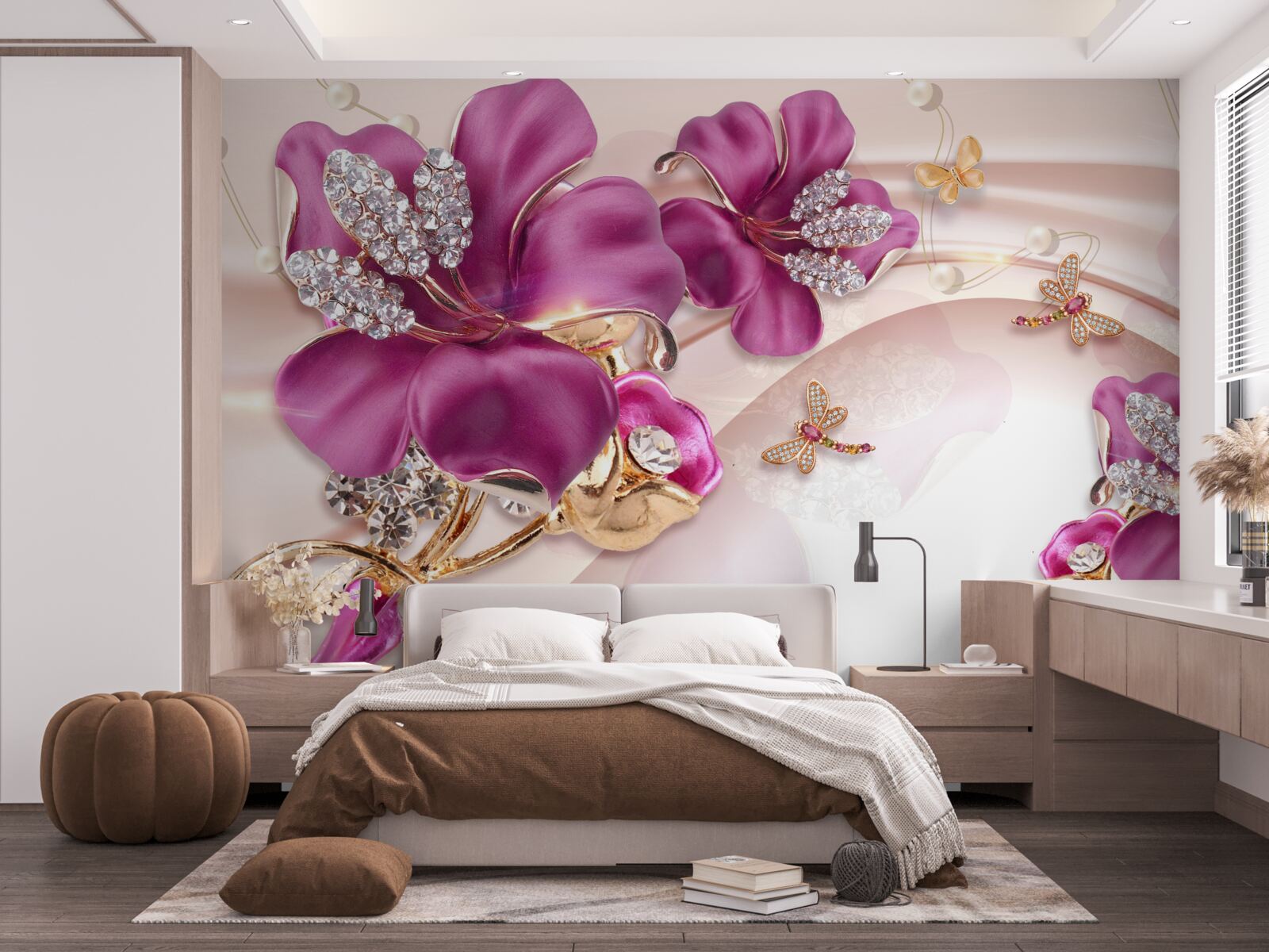 Fototapet florile sunt violet cu un miez pietros