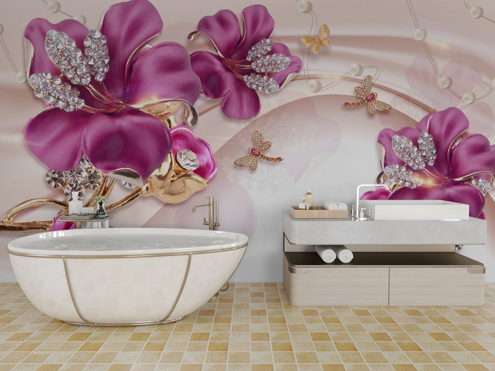 Fototapet florile sunt violet cu un miez pietros