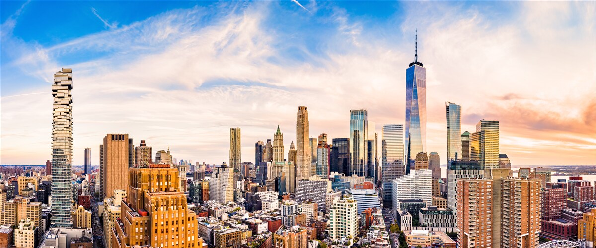 Fototapet apus de soare peste Lower Manhattan