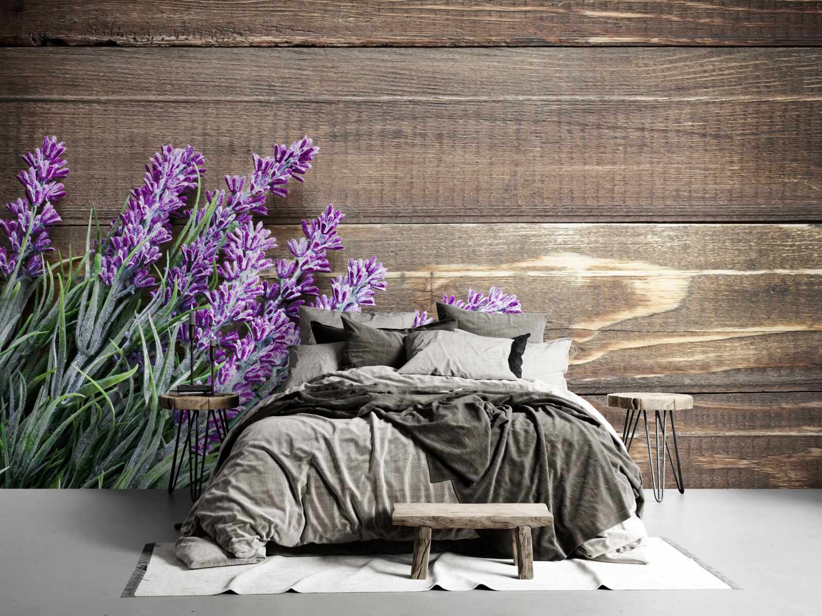 Fototapet ramuri lavanda în fundal cu un copac