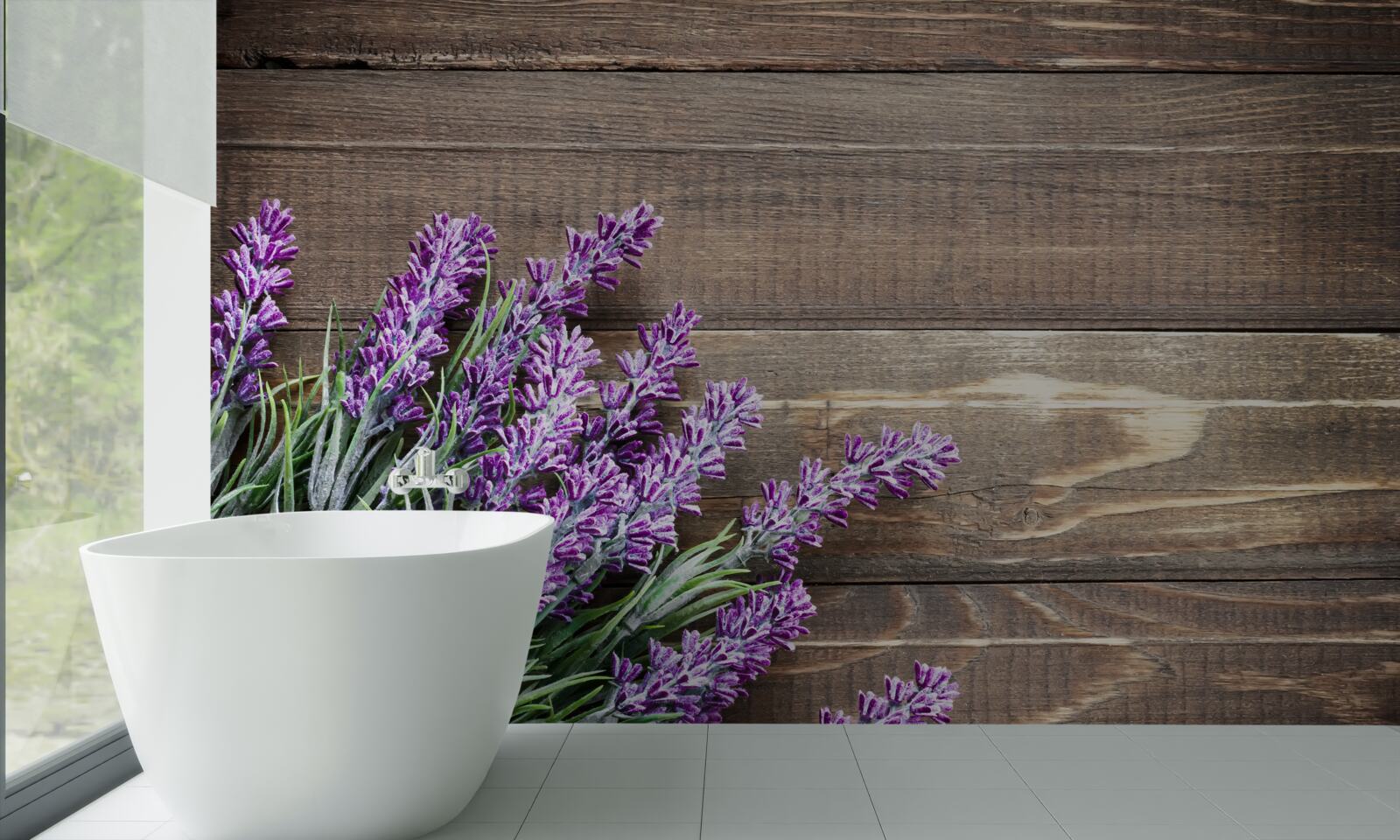 Fototapet ramuri lavanda în fundal cu un copac
