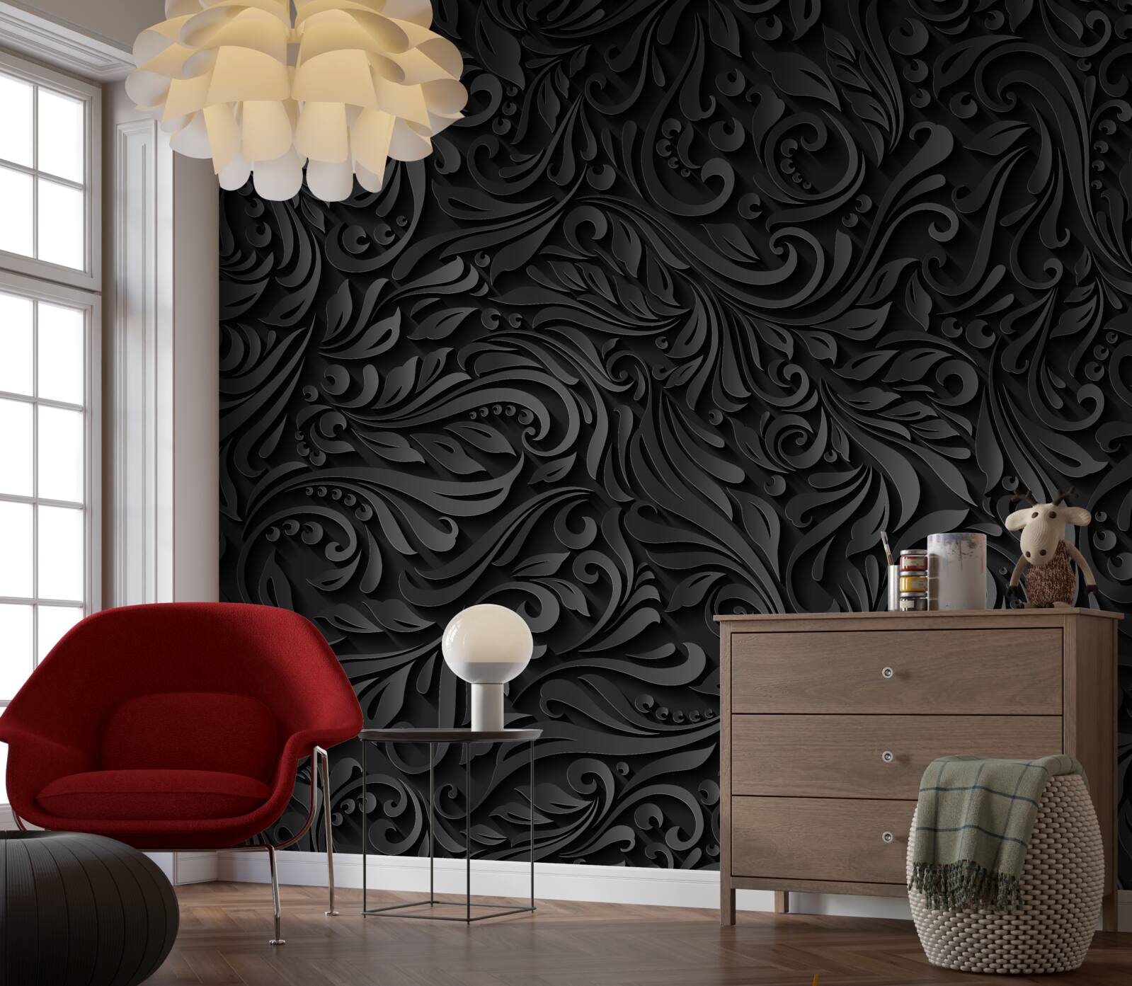 Fototapet frunze cu modele negre