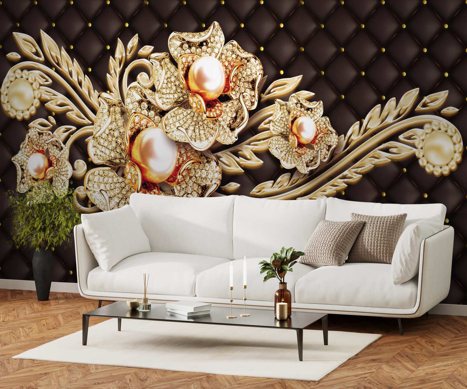 Fototapet flori de aur decorate cu pietre prețioase