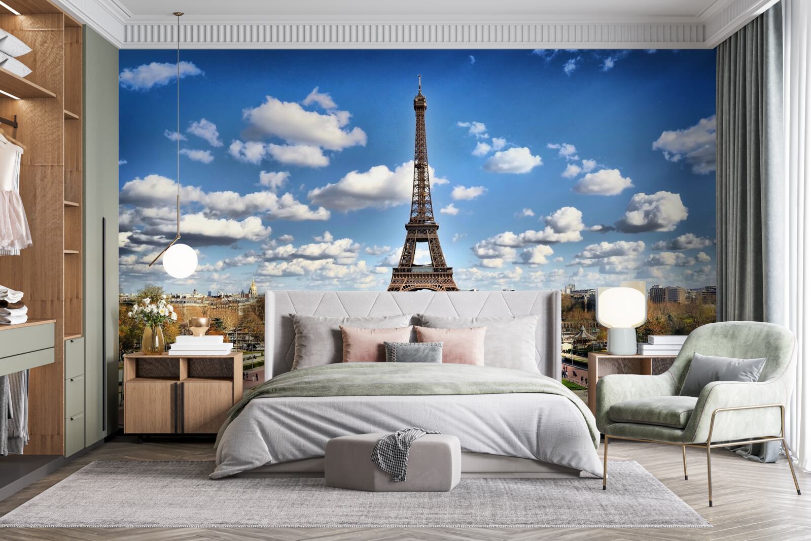 Fototapet vedere a turnului eiffel din parc