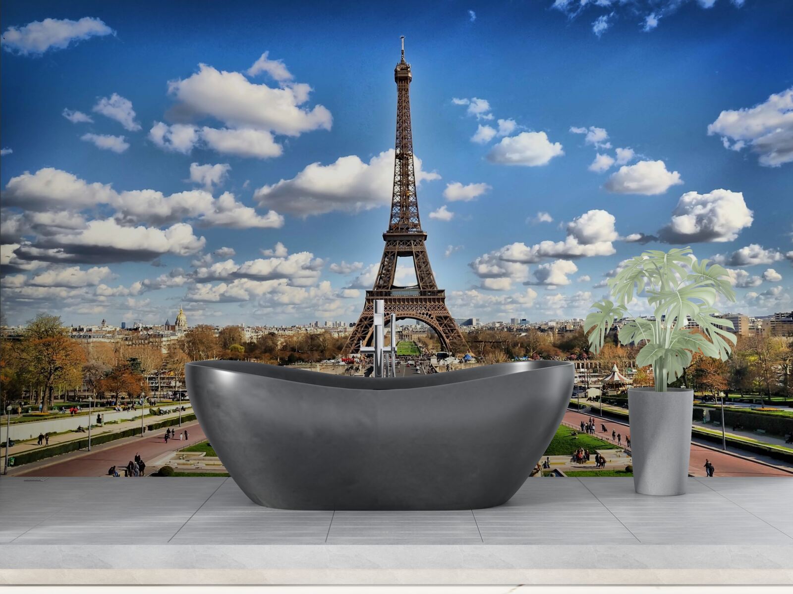 Fototapet vedere a turnului eiffel din parc