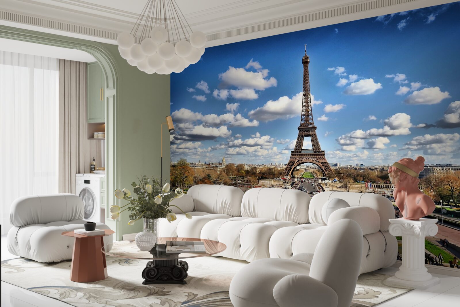 Fototapet vedere a turnului eiffel din parc