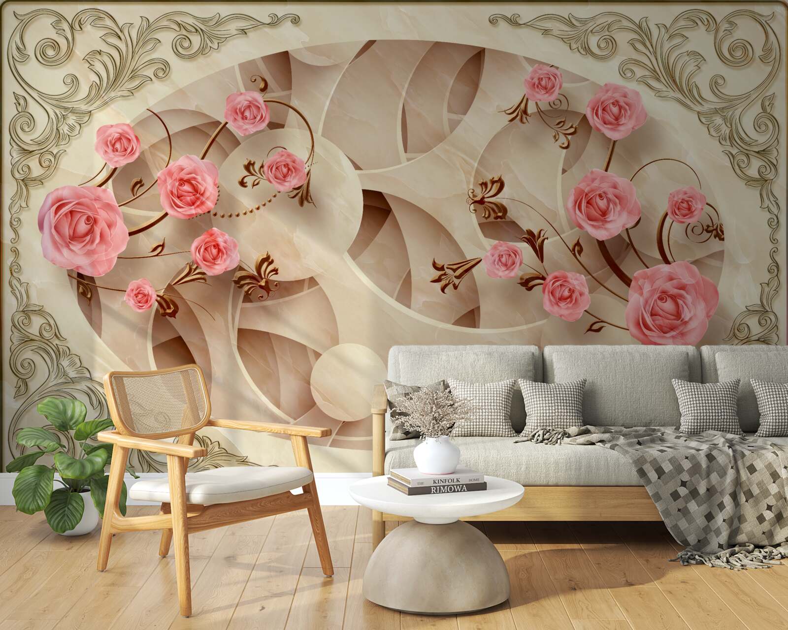 Fototapet fundal abstract decorat cu trandafiri roz