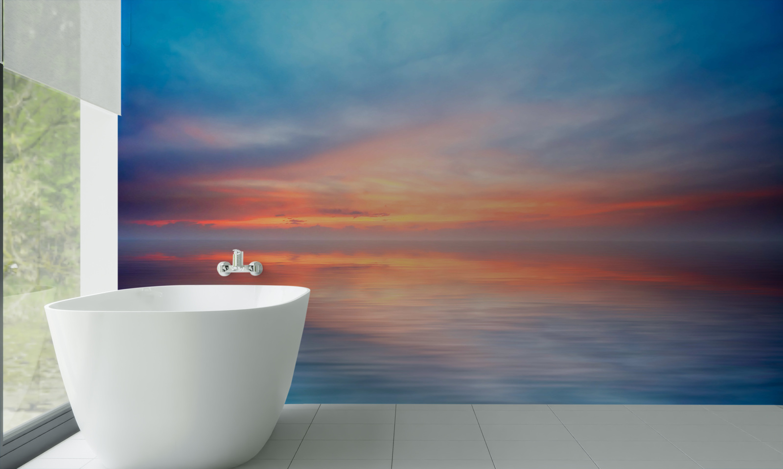 Fototapet apus de soare calm pe mare