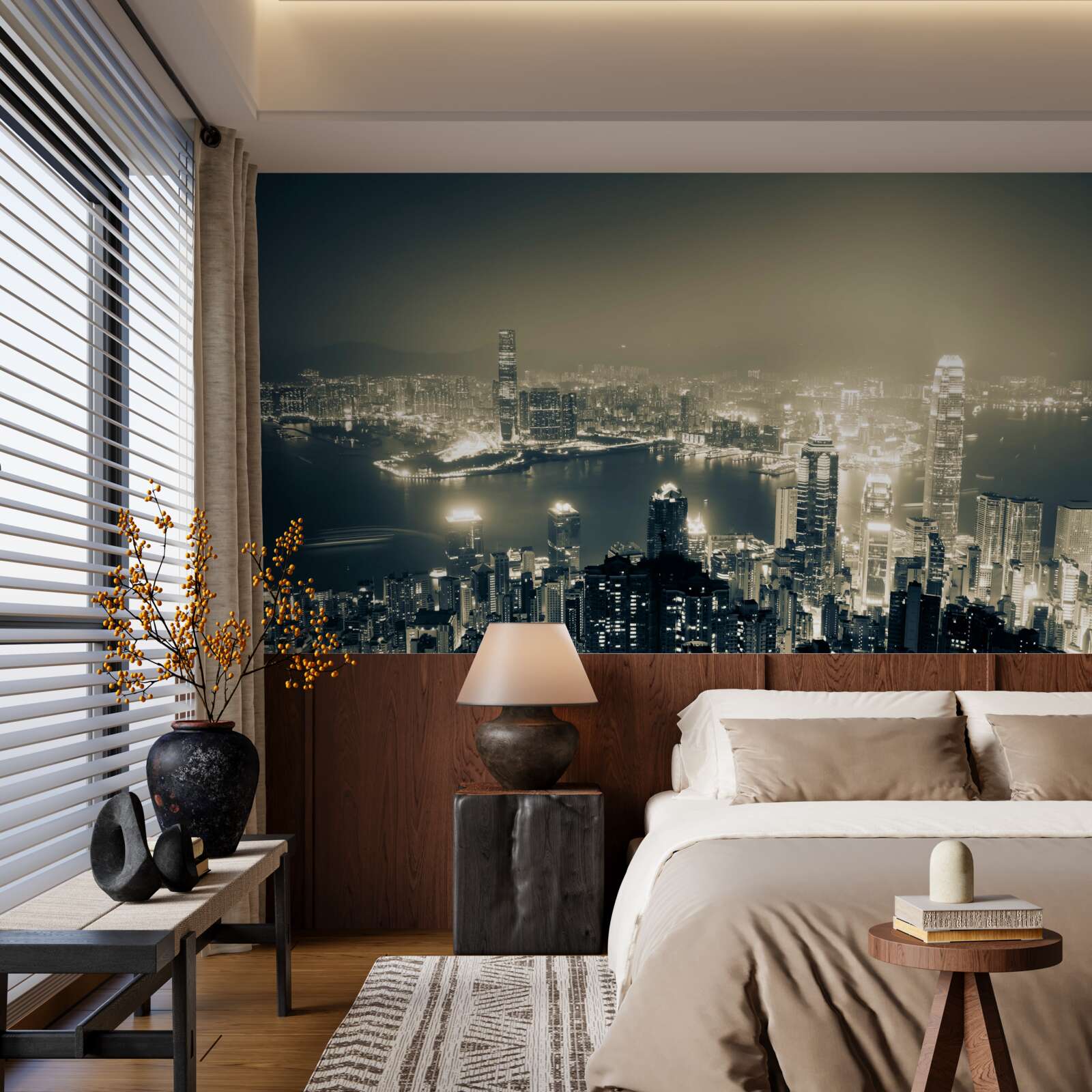 Fototapet vedere panoramică de noapte a orașului hong kong