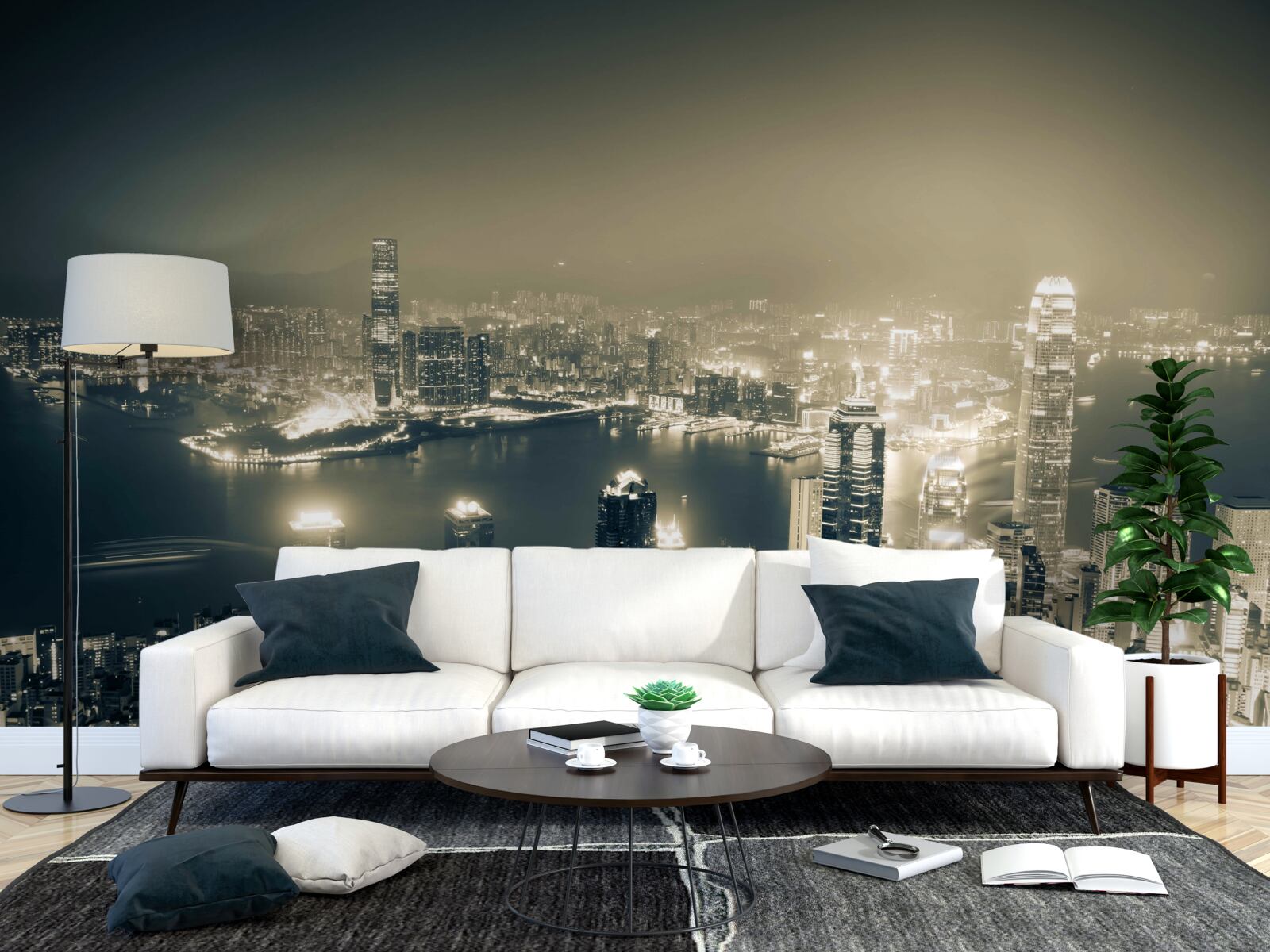 Fototapet vedere panoramică de noapte a orașului hong kong