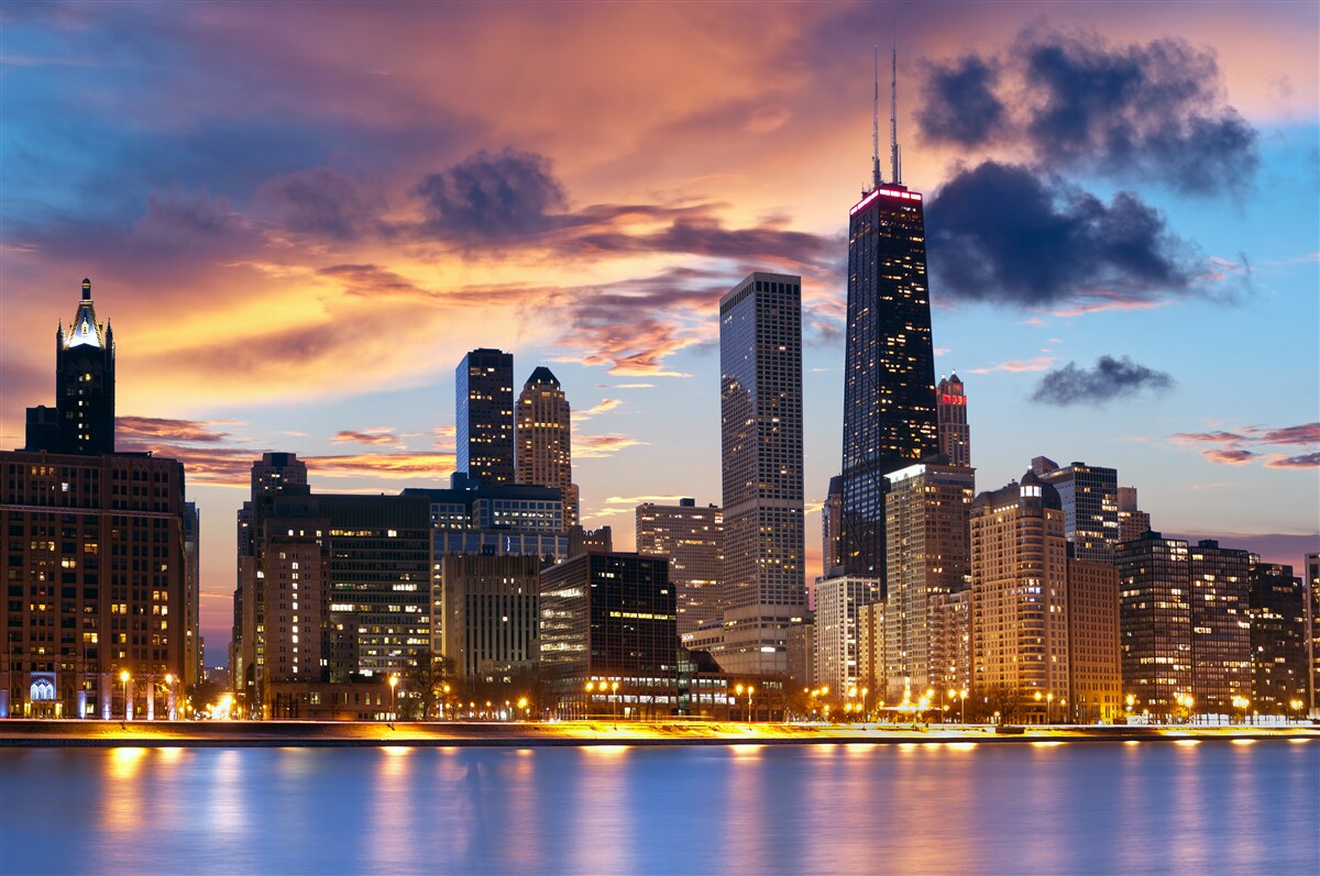 Fototapet apus de soare peste chicago, illinois