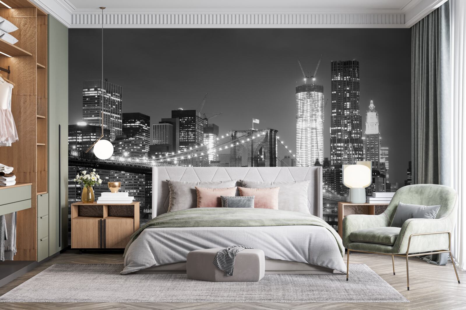 Fototapet podul brooklyn în alb și negru