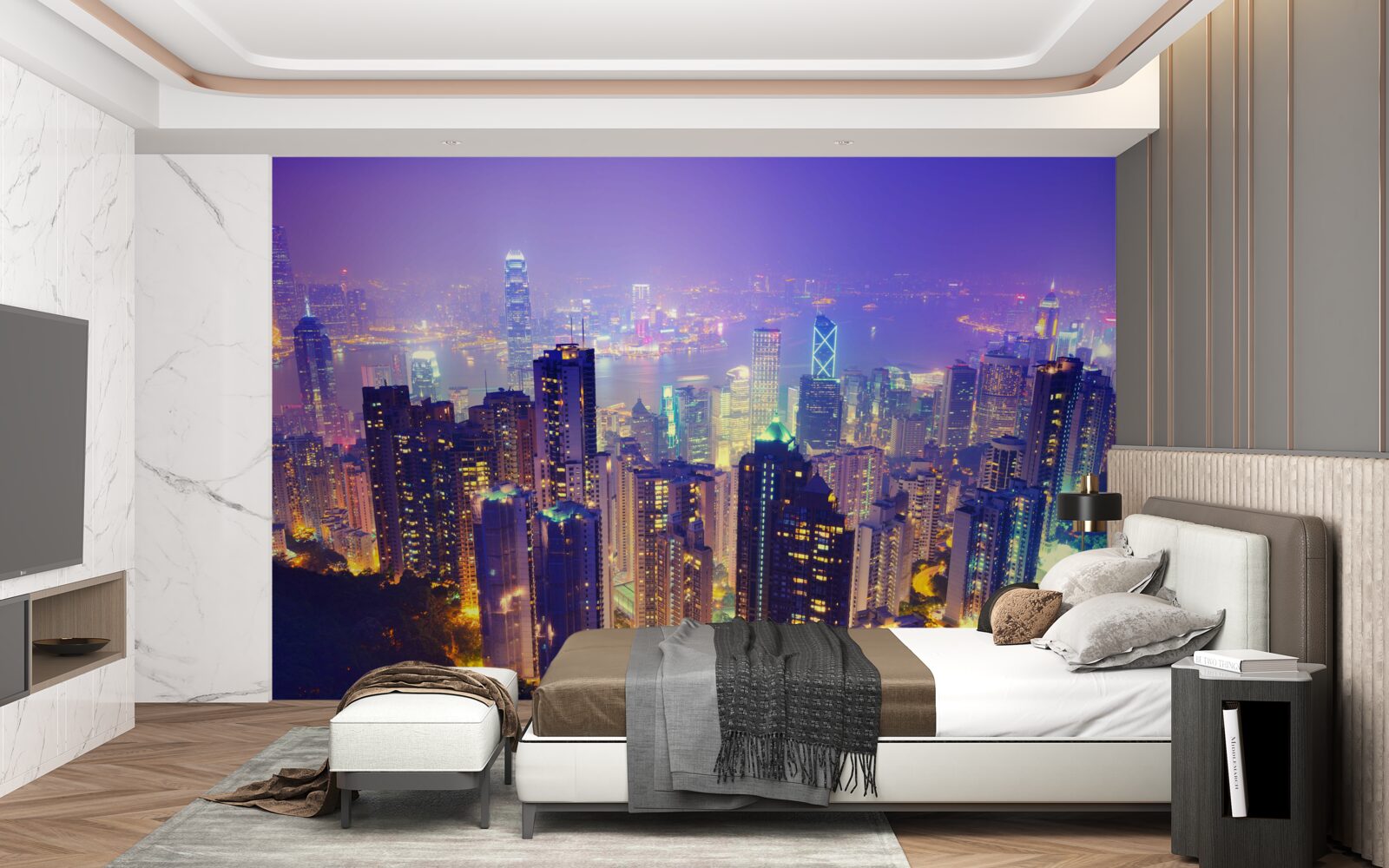Fototapet Hong Kong noaptea are o linie de orizont uimitoare
