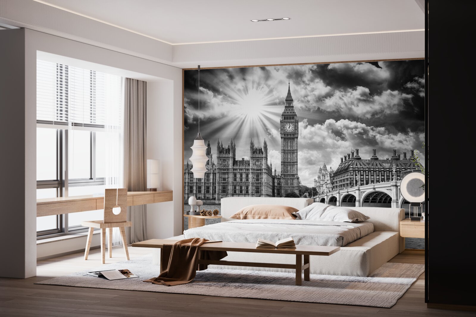 Fototapet londra pictată în alb și negru cu big ben