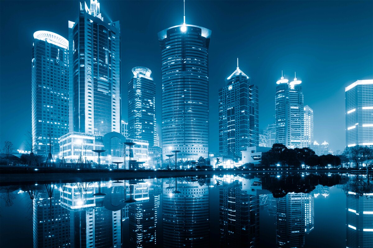 Fototapet noaptea shanghai în lumina felinarelor