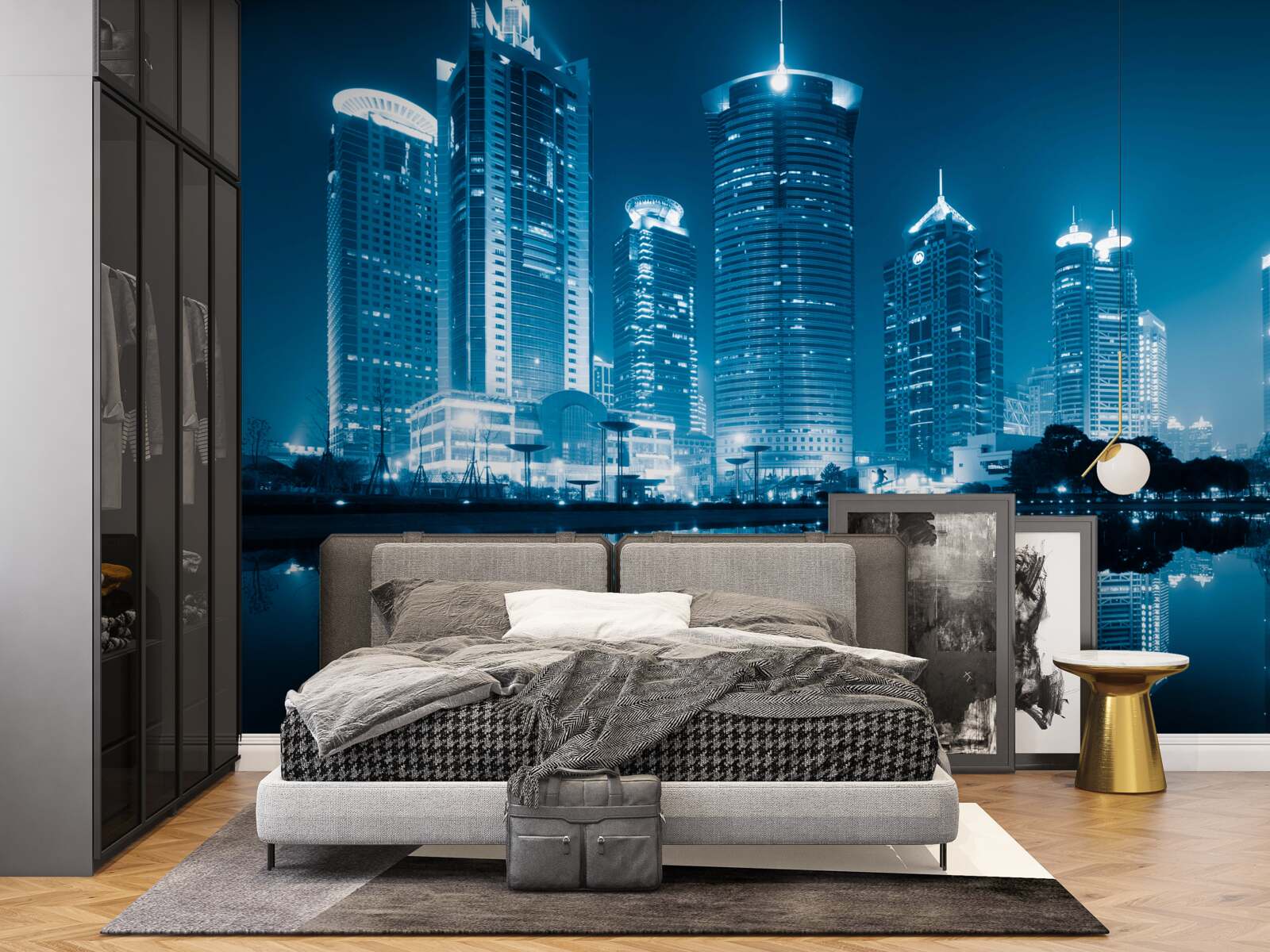 Fototapet noaptea shanghai în lumina felinarelor