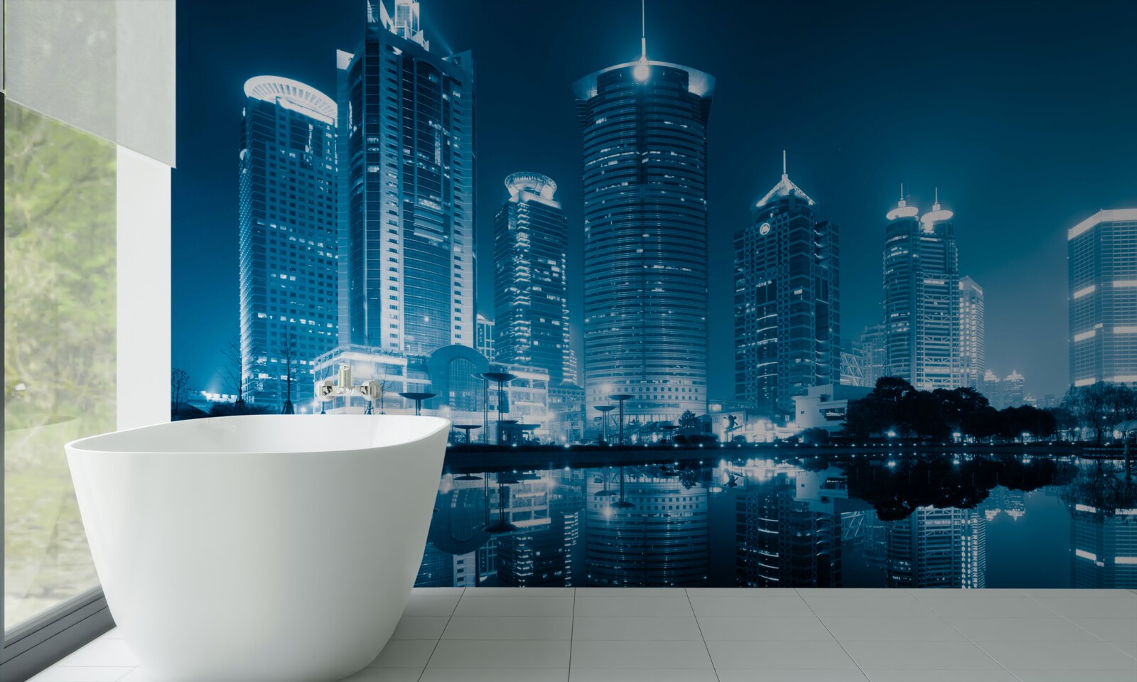 Fototapet noaptea shanghai în lumina felinarelor