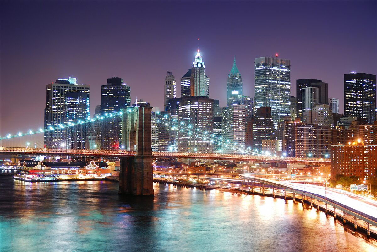 Fototapet podul brooklyn în linia orizontului de noapte