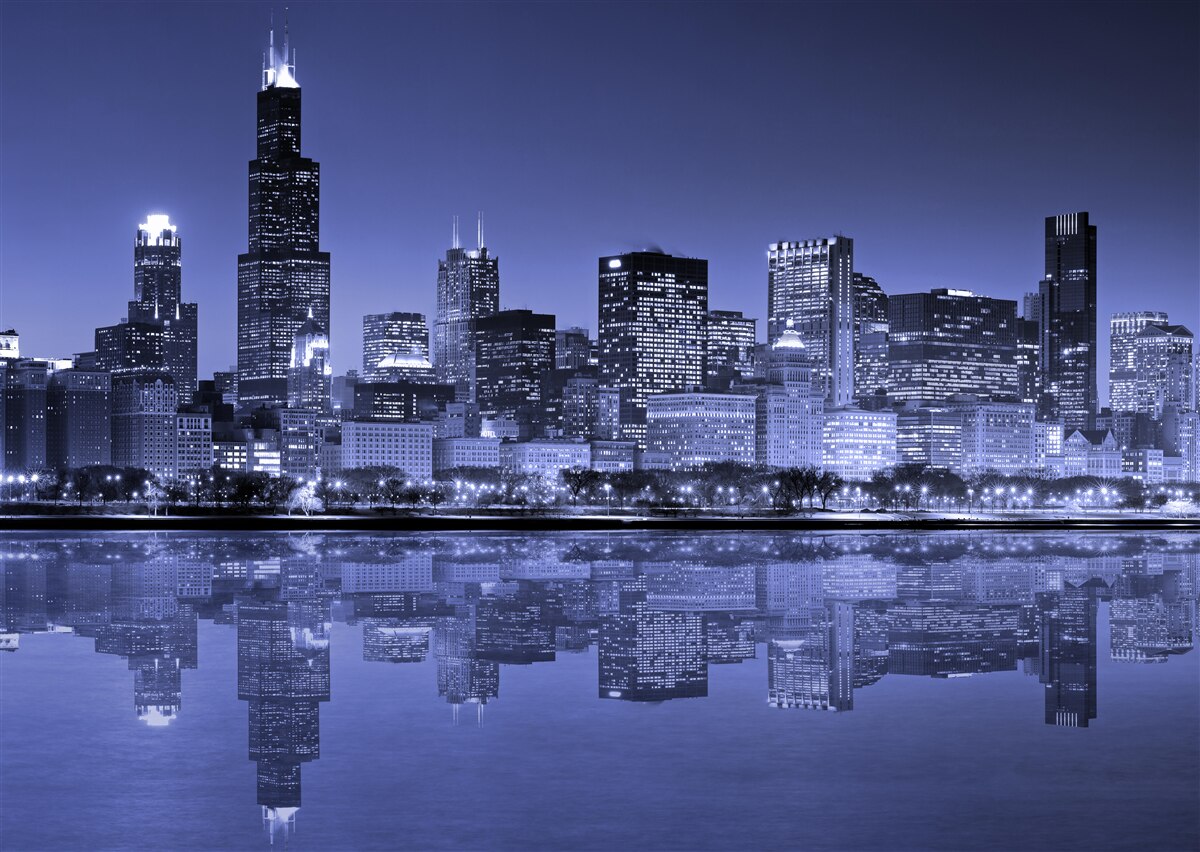 Fototapet vedere de noapte a orașului chicago
