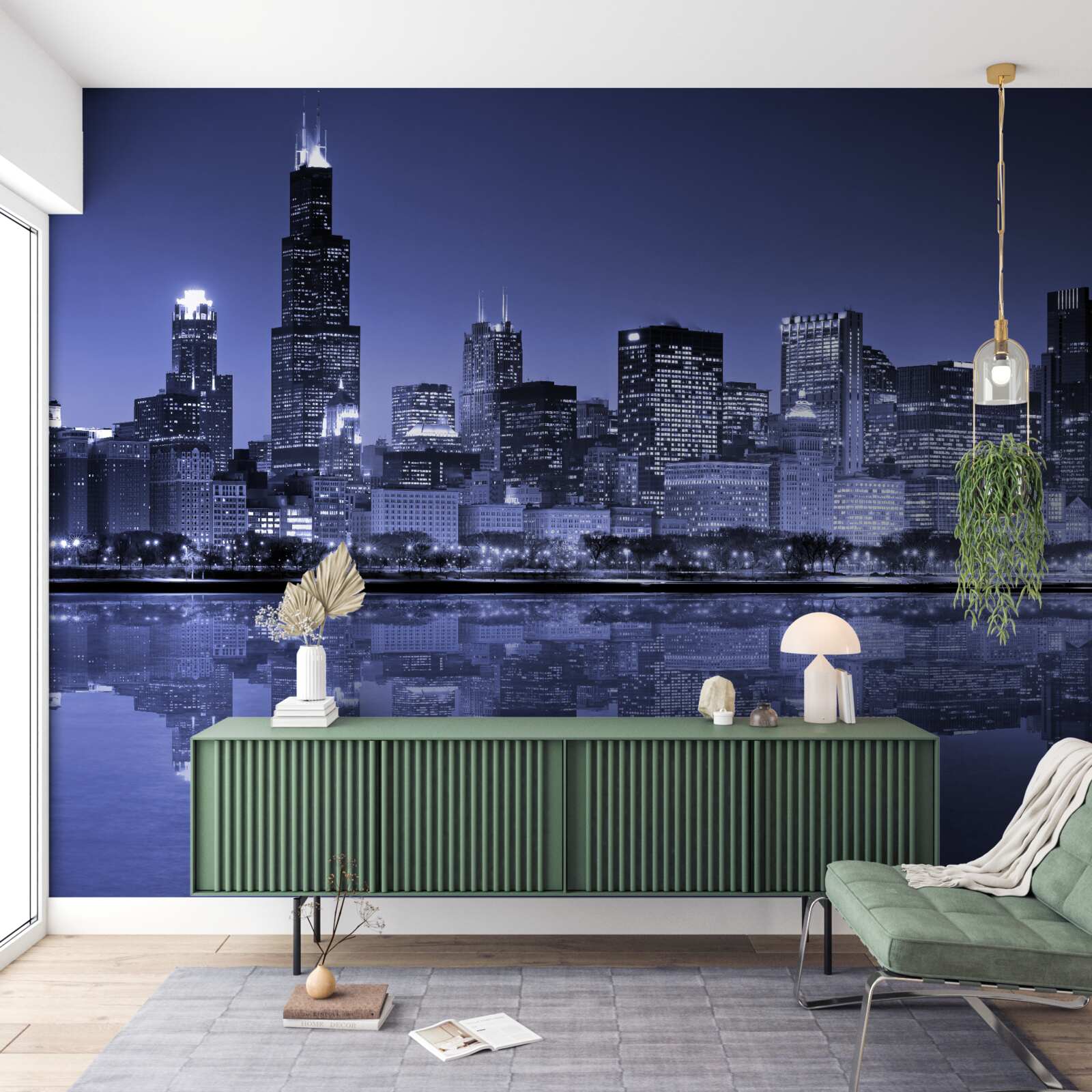 Fototapet vedere de noapte a orașului chicago