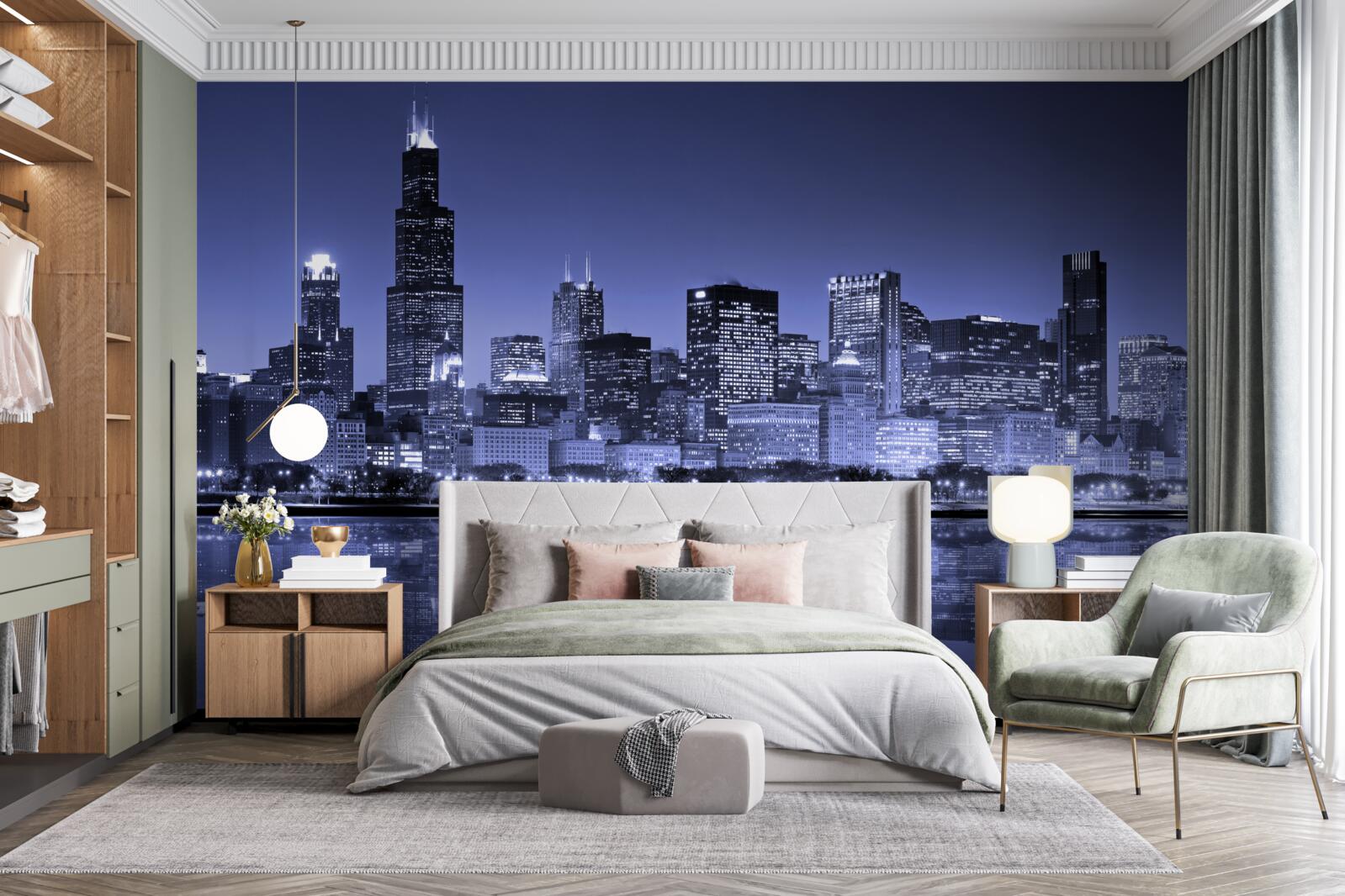 Fototapet vedere de noapte a orașului chicago