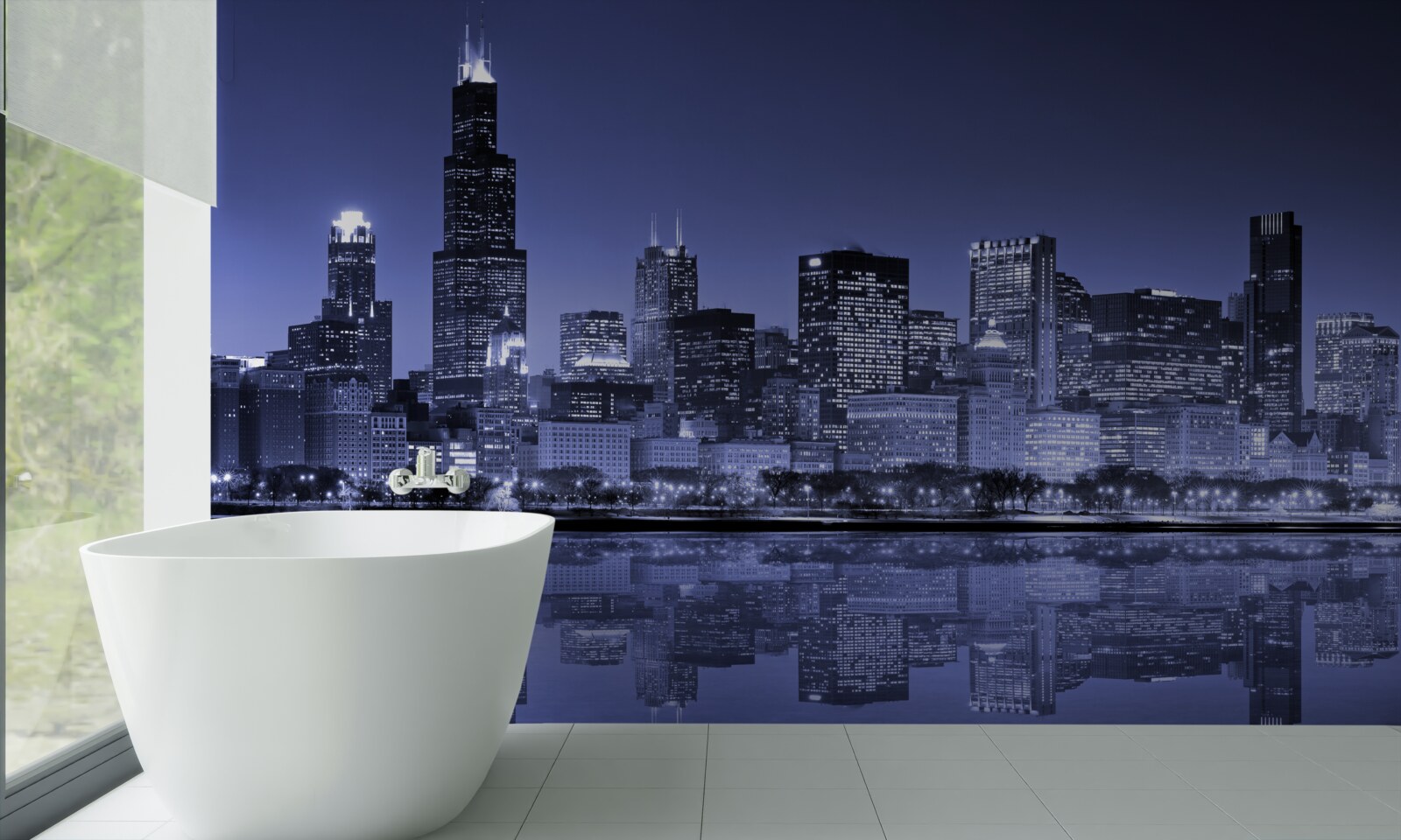 Fototapet vedere de noapte a orașului chicago