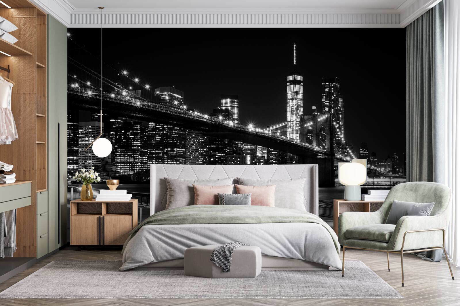 Fototapet podul brooklyn și manhattan în alb și negru