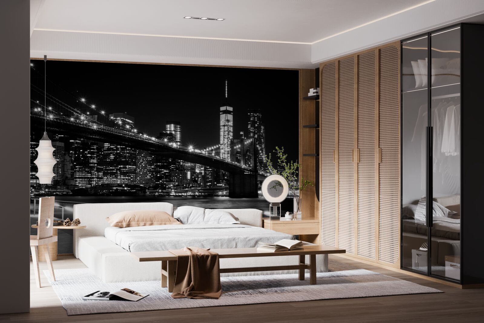 Fototapet podul brooklyn și manhattan în alb și negru