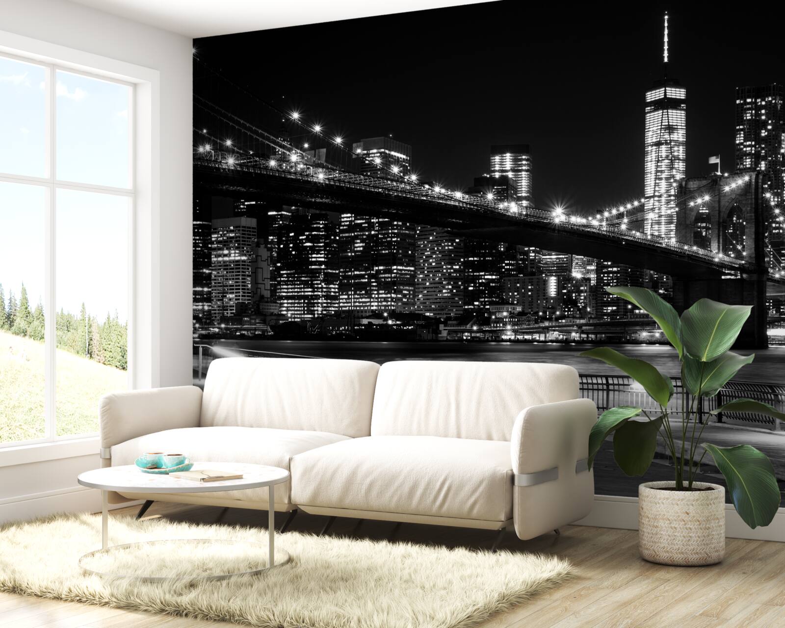 Fototapet podul brooklyn și manhattan în alb și negru