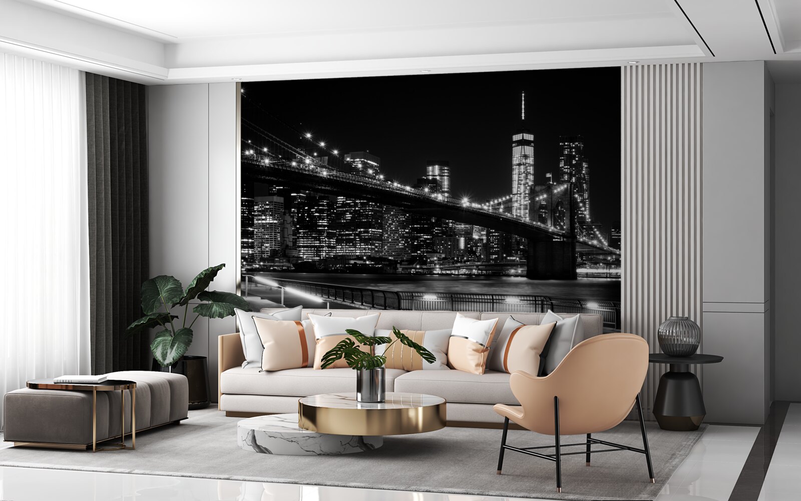 Fototapet podul brooklyn și manhattan în alb și negru