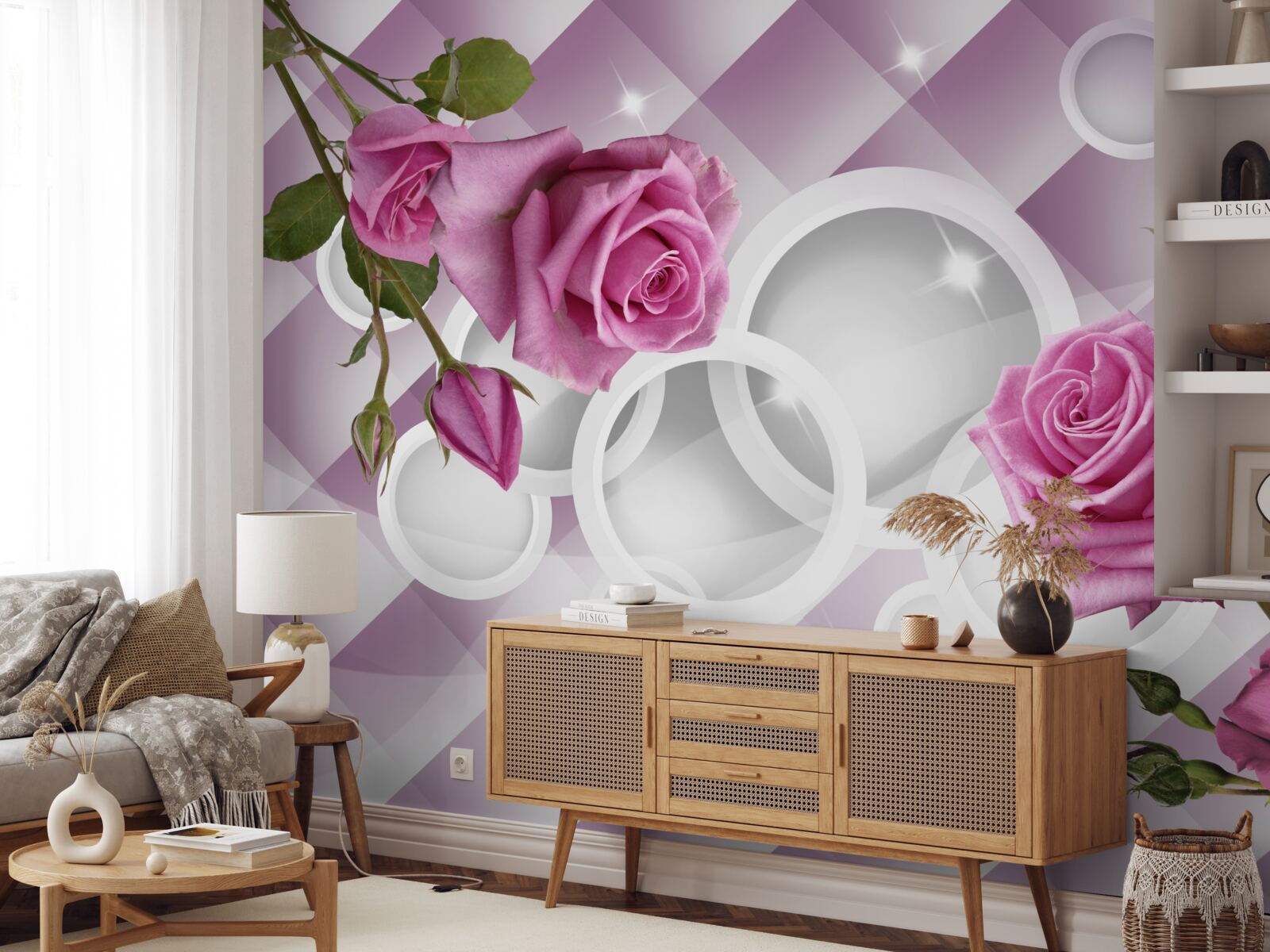 Fototapet trandafiri de liliac pe un fundal ambiguu